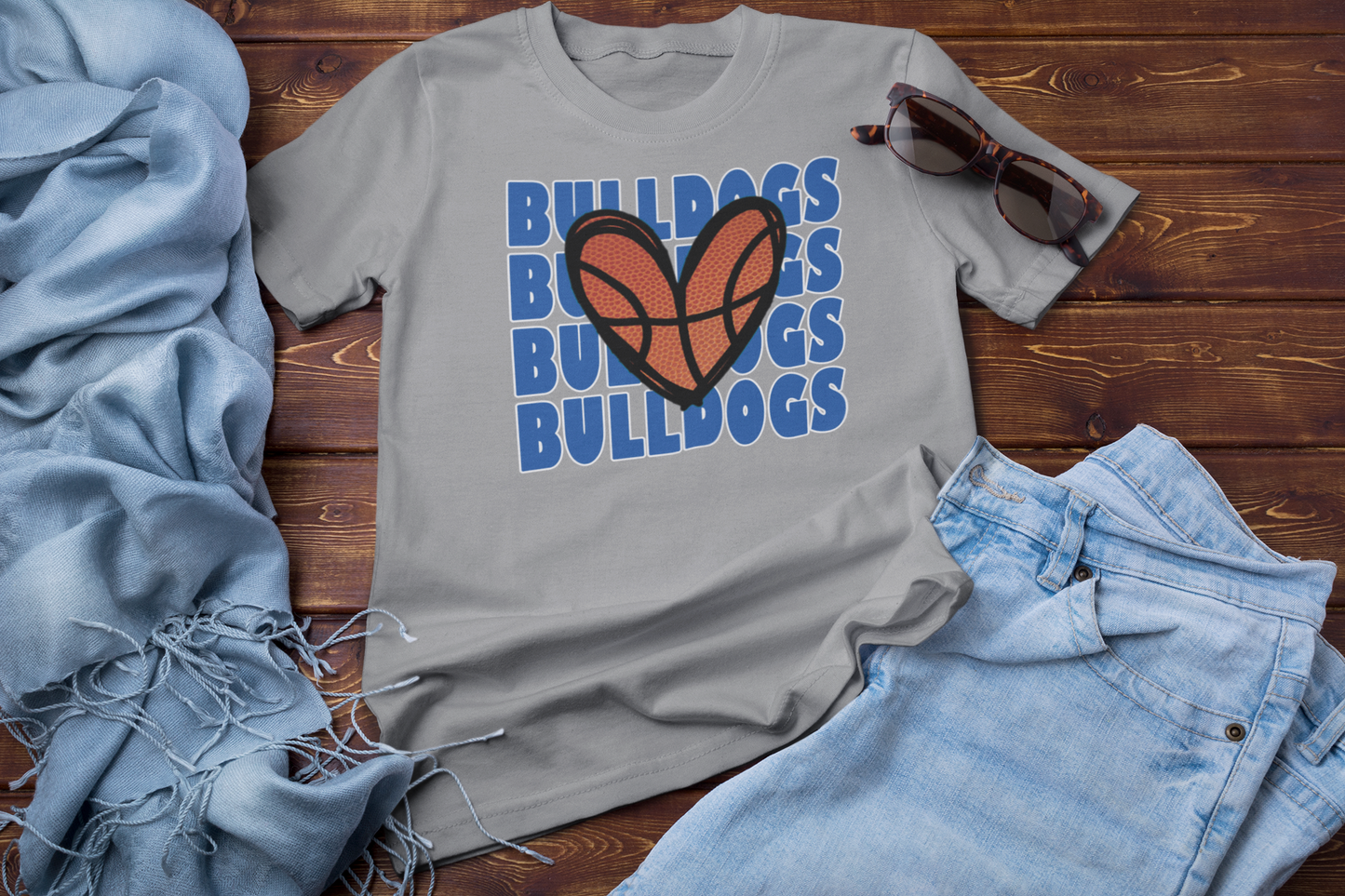 Defiance Bulldogs Stacked Basketball Heart