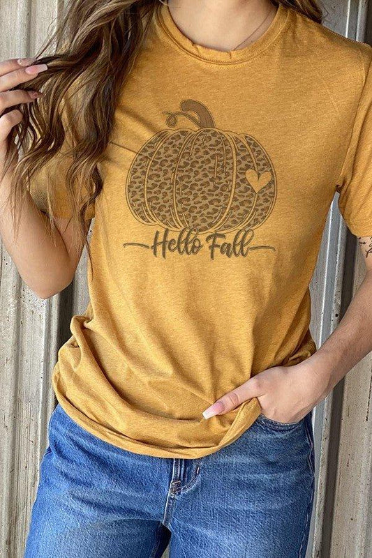 WCO/Fall Hello Fall Mustard Yellow, Leopard Pumpkin - JandJfindsllc